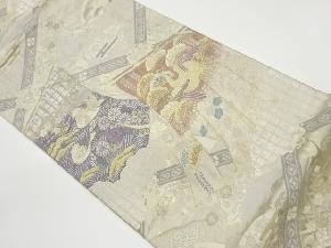 リサイクル　几帳に孔雀・鴛鴦・草花模様織出し袋帯